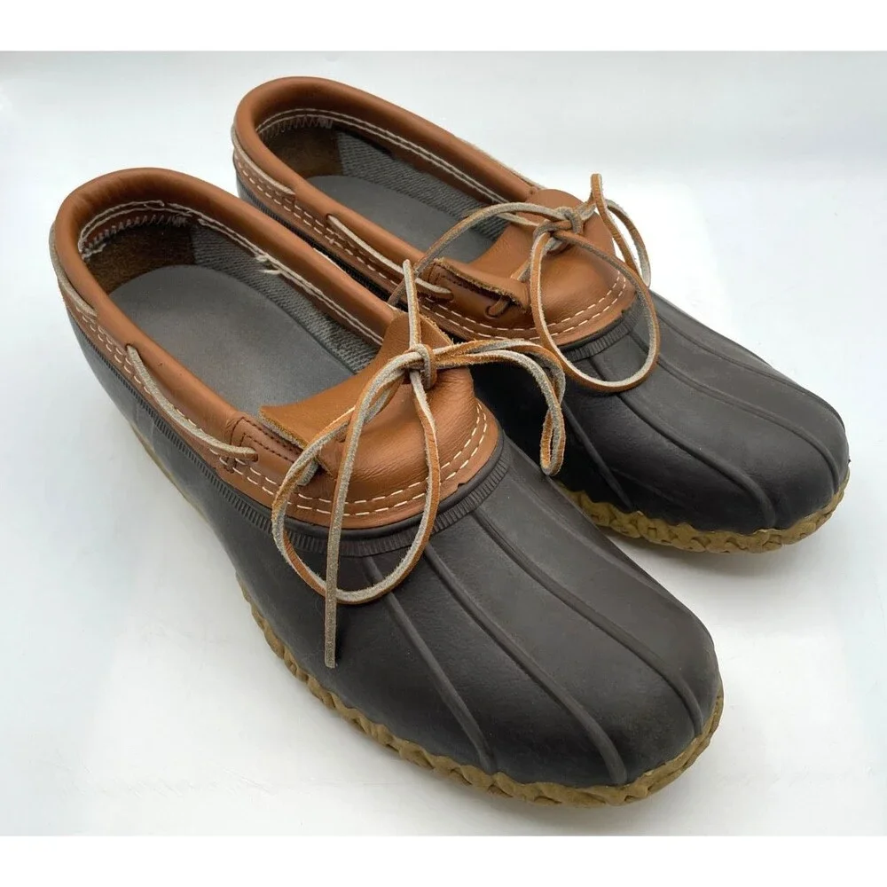 L.L. Bean Rubber Moc Duck Boots Made in USA Men's Size 12 Tan Leather Waterproof